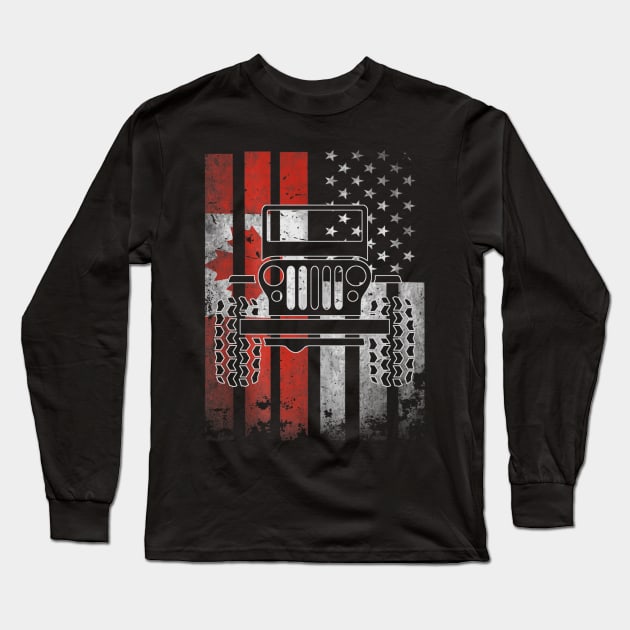American Flag Jeep Canadian Flag Jeep Funny Jeep gift Men/Women/Kid Jeep Long Sleeve T-Shirt by David Darry